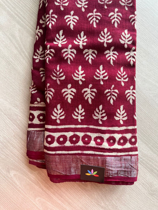 Handblock Printed Linen Cotton Saree-13060