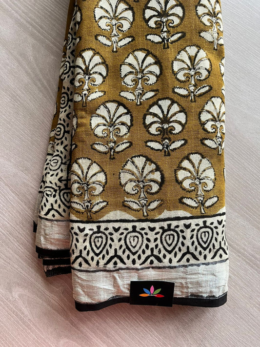 Handblock Printed Linen Cotton Saree-13071