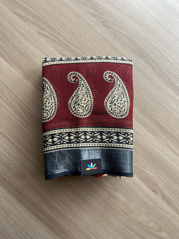 Handblock Printed Linen Cotton Saree-22265-22267