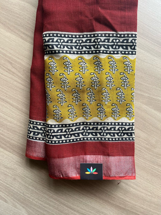 Handblock Printed Linen Cotton Saree-22268-22270