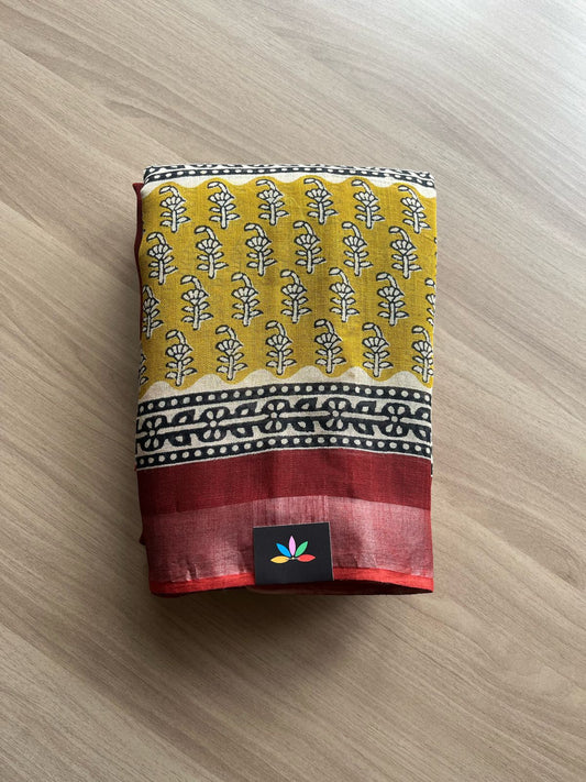 Handblock Printed Linen Cotton Saree-22268-22270