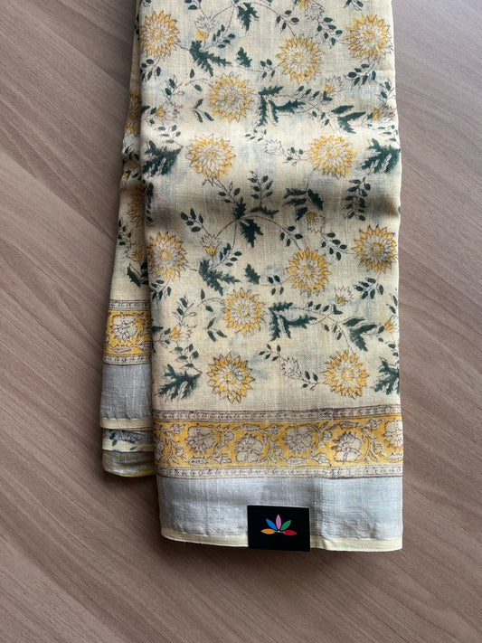 Handblock Printed Linen Cotton Saree-22271-22273
