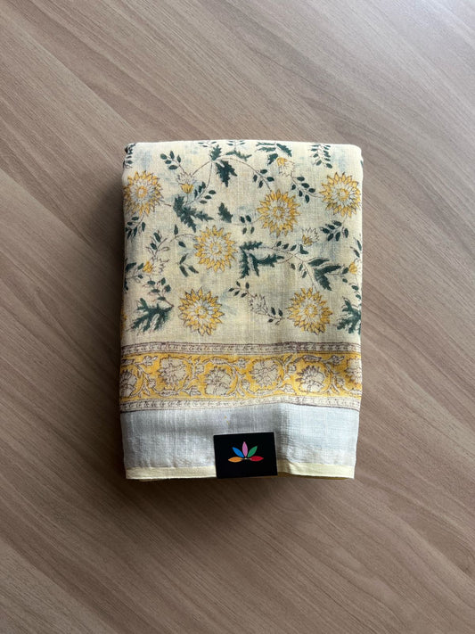 Handblock Printed Linen Cotton Saree-22271-22273