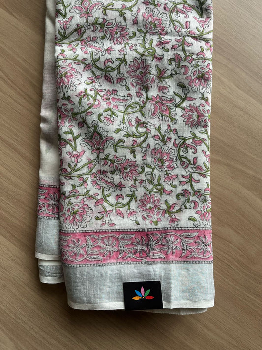 Handblock Printed Linen Cotton Saree-22274-22275