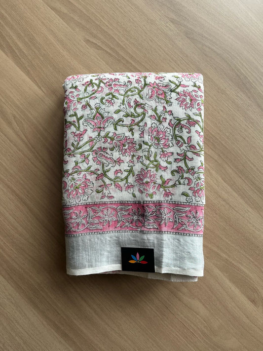 Handblock Printed Linen Cotton Saree-22274-22275