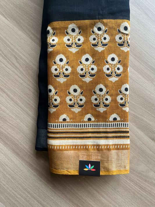 Handblock Printed Linen Cotton Saree-22276-22277