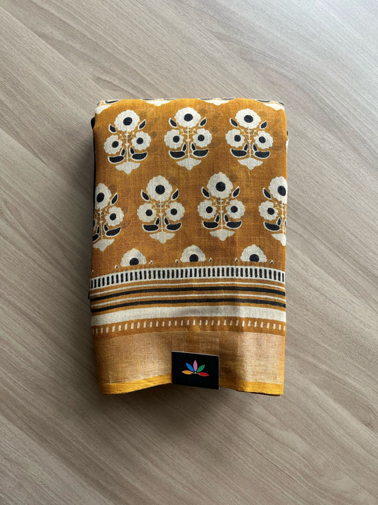 Handblock Printed Linen Cotton Saree-22276-22277