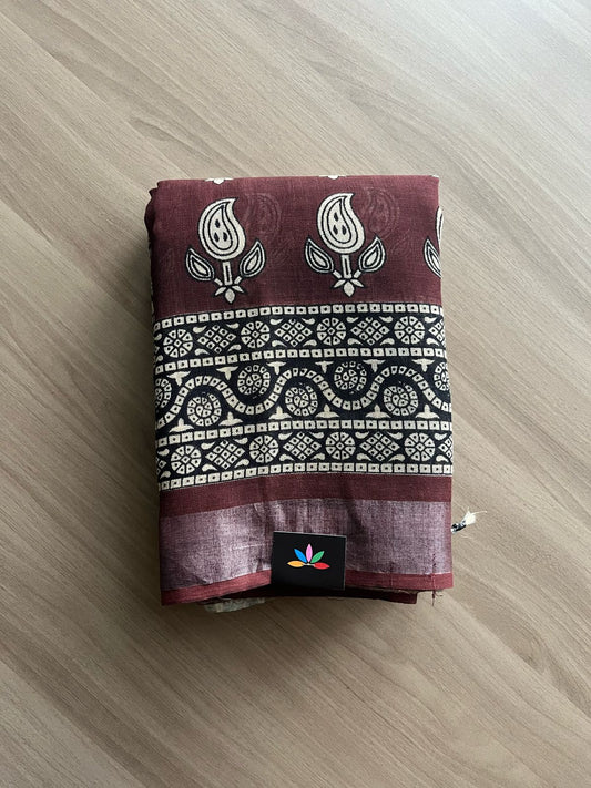 Handblock Printed Linen Cotton Saree-22278-22279