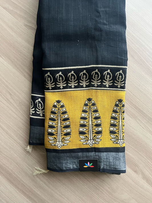Handblock Printed Linen Cotton Saree-22280-22281