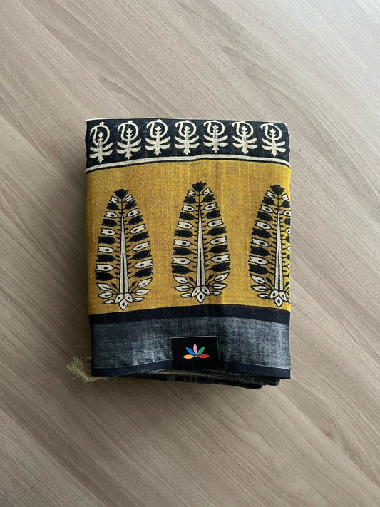 Handblock Printed Linen Cotton Saree-22280-22281