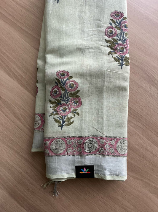 Handblock Printed Linen Cotton Saree-22282