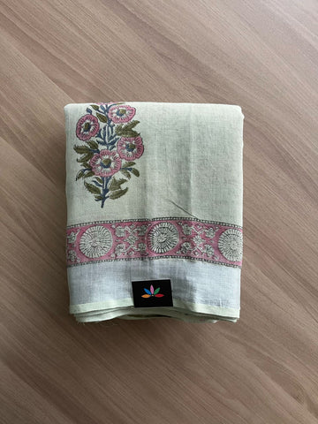 Handblock Printed Linen Cotton Saree-22282