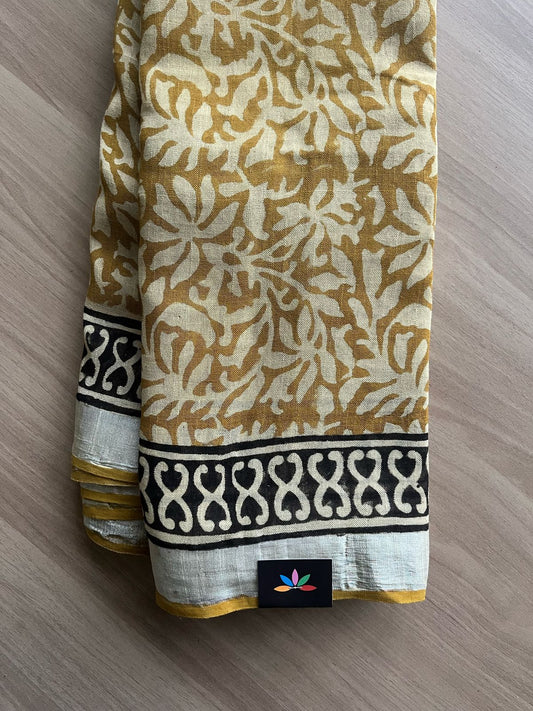 Handblock Printed Linen Cotton Saree-22283