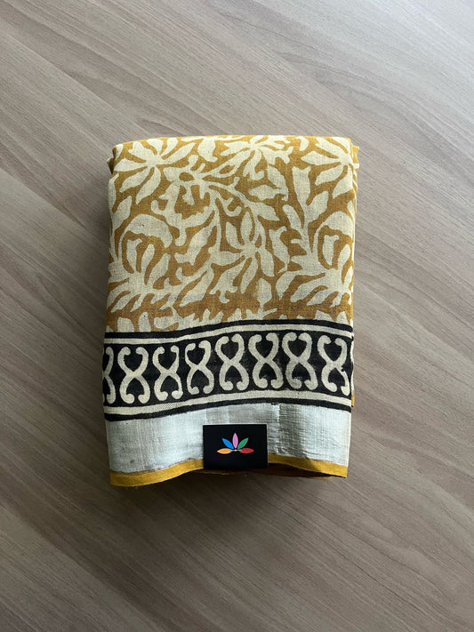 Handblock Printed Linen Cotton Saree-22283