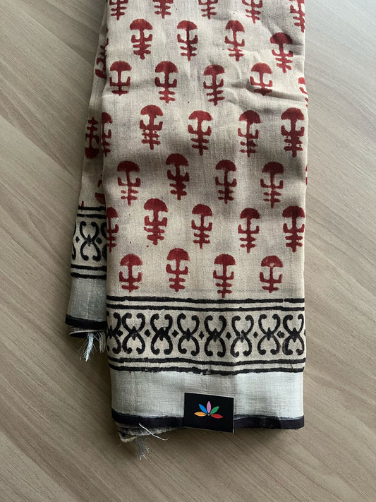 Handblock Printed Linen Cotton Saree-22284