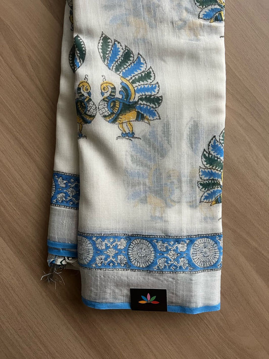 Handblock Printed Linen Cotton Saree-22285