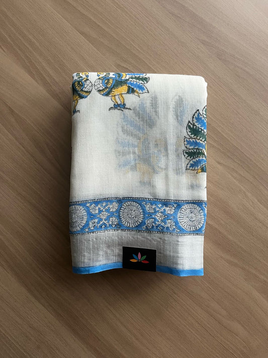 Handblock Printed Linen Cotton Saree-22285