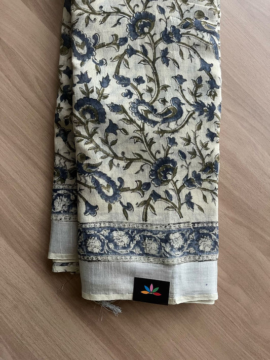Handblock Printed Linen Cotton Saree-22286