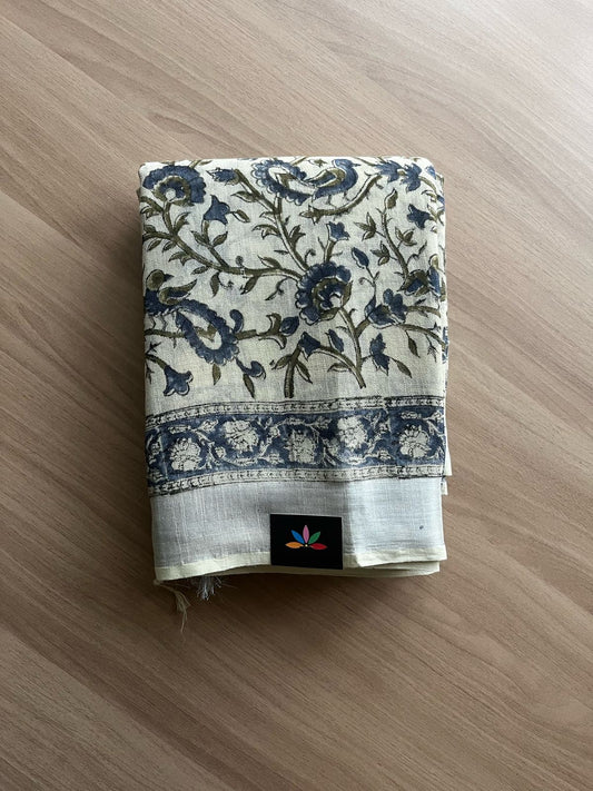 Handblock Printed Linen Cotton Saree-22286