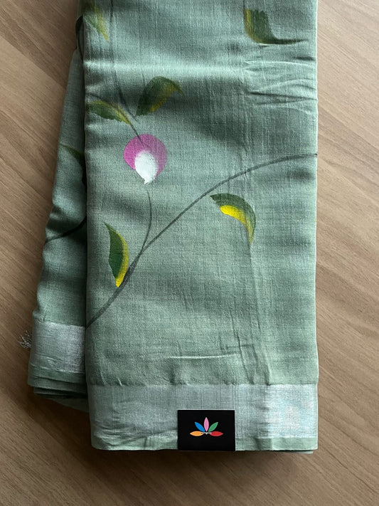 Handbrush Printed Linen Cotton Saree-22289-22290