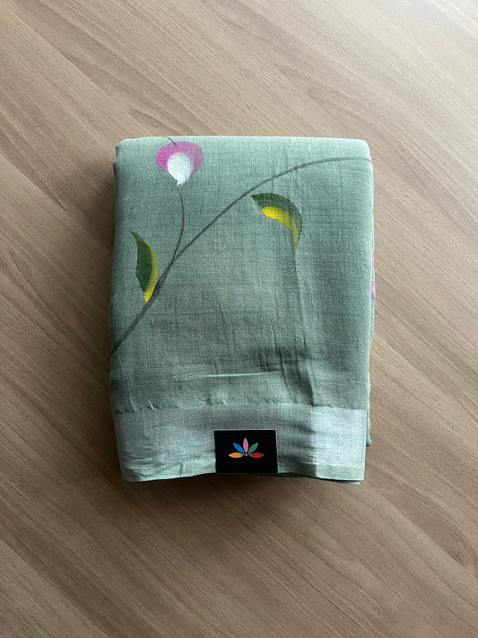 Handbrush Printed Linen Cotton Saree-22289-22290