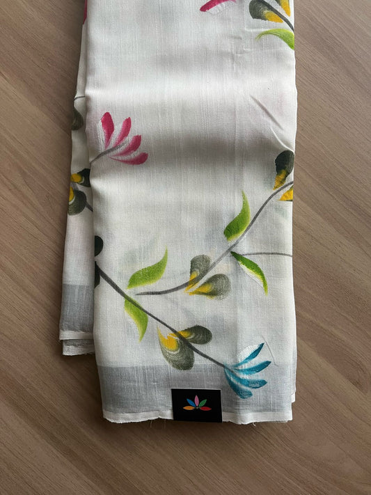 Handbrush Printed Linen Cotton Saree-22295-22296
