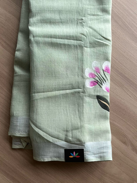 Handbrush Printed Linen Cotton Saree-22297-22298