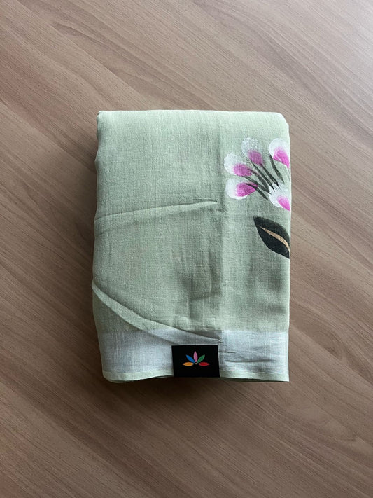 Handbrush Printed Linen Cotton Saree-22297-22298
