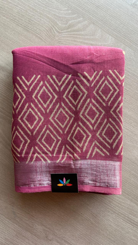 Handblock Printed Linen Cotton Saree-25173-25174