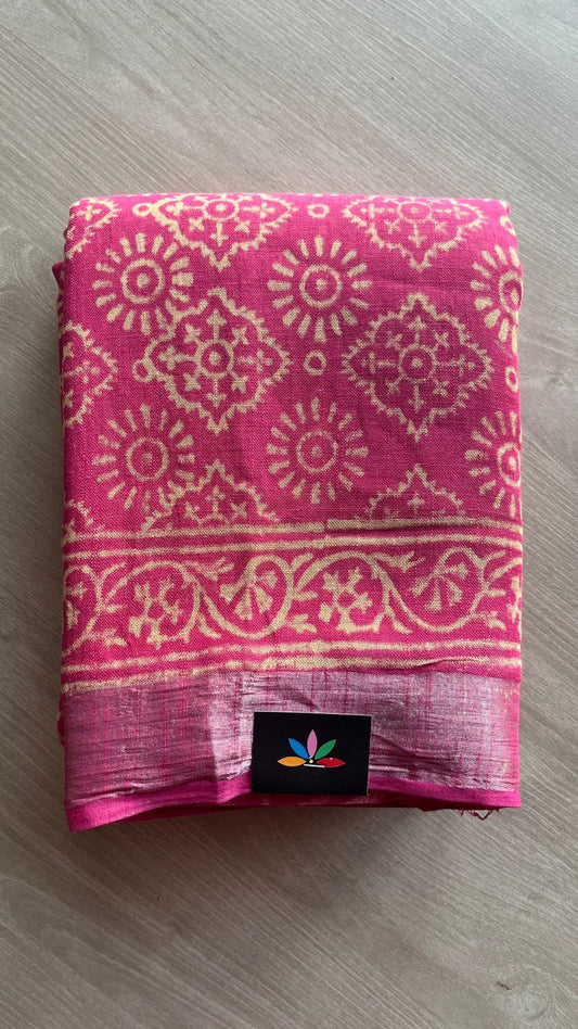 Handblock Printed Linen Cotton Saree-25181-25182