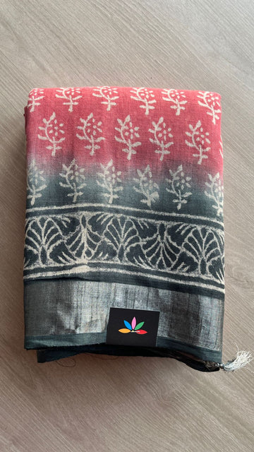 Handblock Printed Linen Cotton Saree-25183-25184