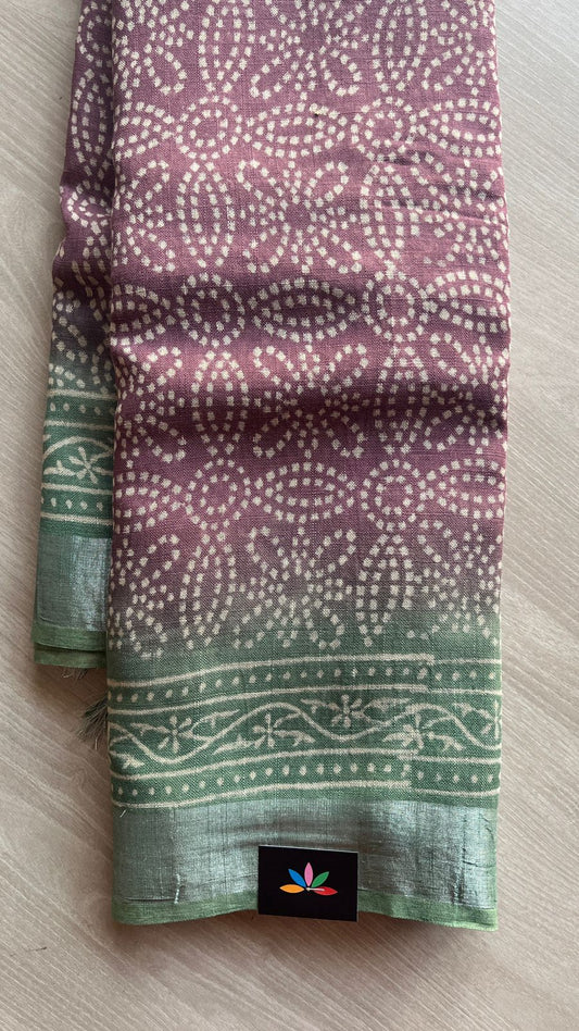 Handblock Printed Linen Cotton Saree-25185-25186