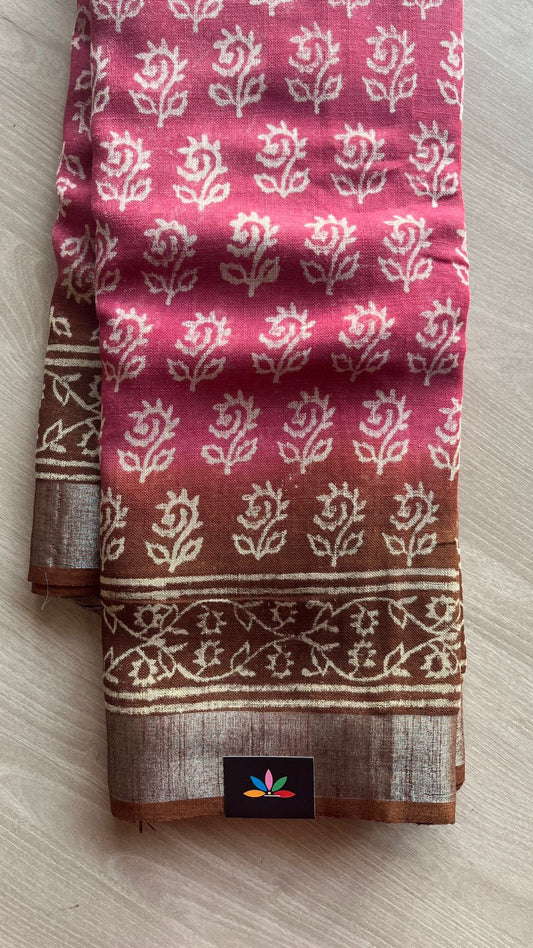 Handblock Printed Linen Cotton Saree-25187-25188