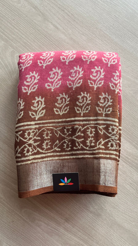 Handblock Printed Linen Cotton Saree-25187-25188