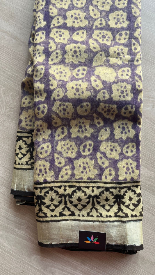 Handblock Printed Linen Cotton Saree-25191-25192