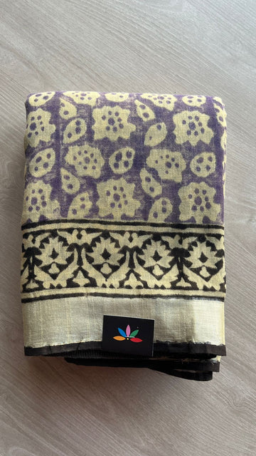 Handblock Printed Linen Cotton Saree-25191-25192