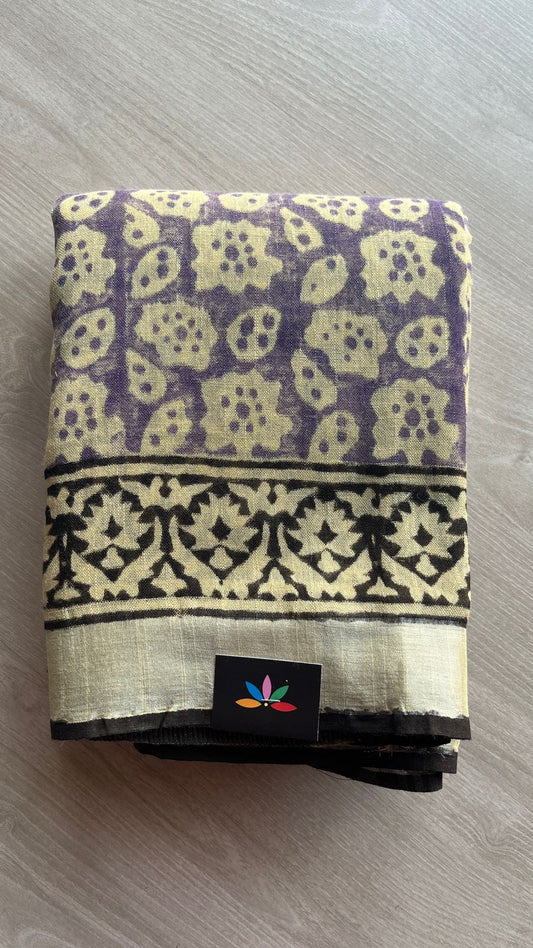 Handblock Printed Linen Cotton Saree-25191-25192