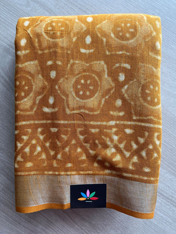 Handblock Printed Linen Cotton Saree - 28197
