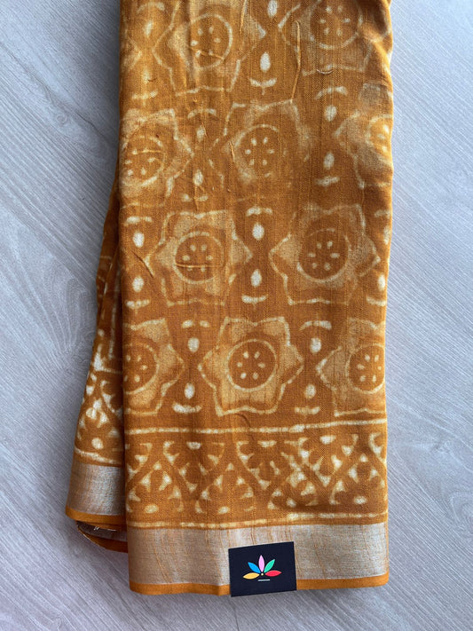 Handblock Printed Linen Cotton Saree - 28197