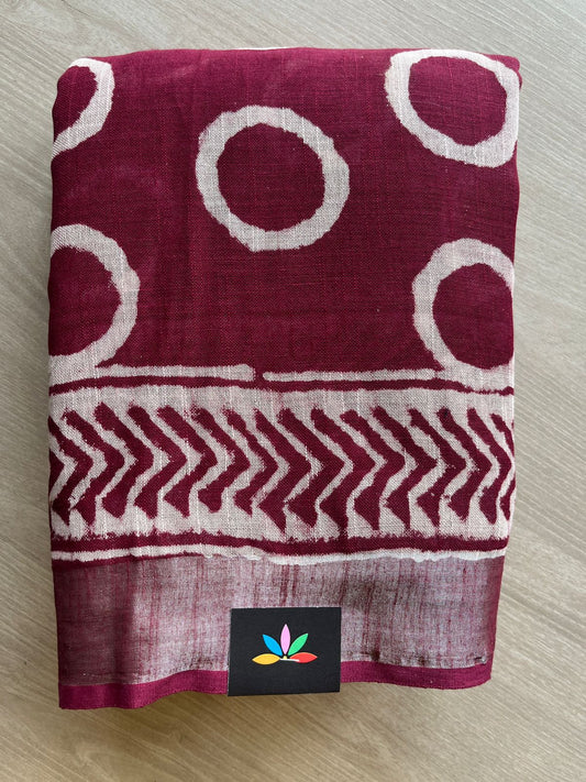 Handblock Printed Linen Cotton Saree - 30683-30684