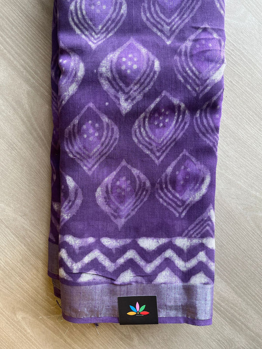 Rebecca Purple Handblock Printed Linen Cotton Saree - 30695-30696