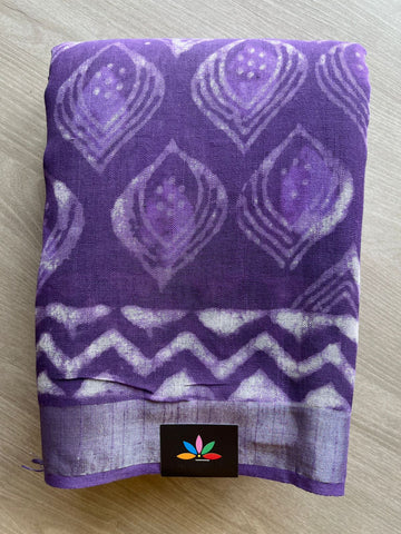 Rebecca Purple Handblock Printed Linen Cotton Saree - 30695-30696