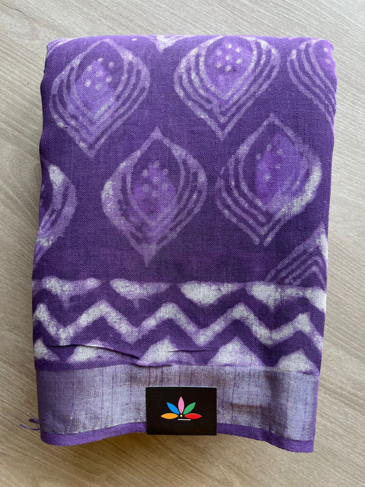 Rebecca Purple Handblock Printed Linen Cotton Saree - 30695-30696