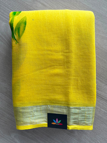 Handblock Printed Linen Cotton Saree - 33510-33511