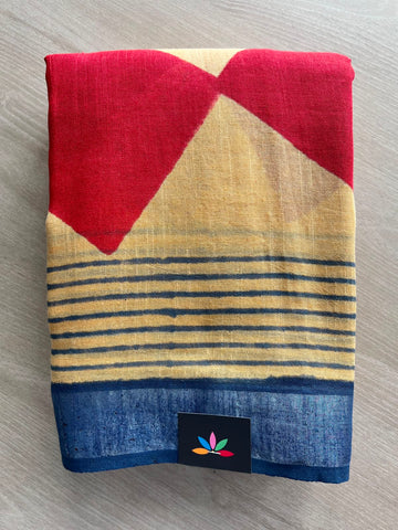 Handblock Printed Linen Cotton Saree - 33512-33513