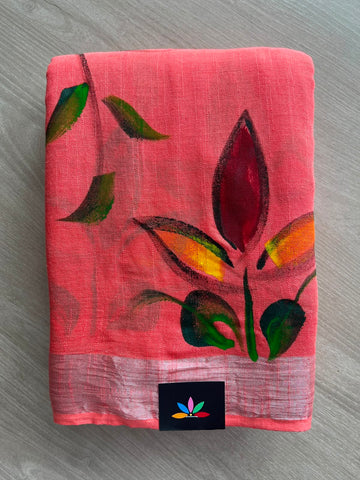 Handblock Printed Linen Cotton Saree - 33522-33523