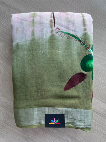 Handblock Printed Linen Cotton Saree - 33544-33545