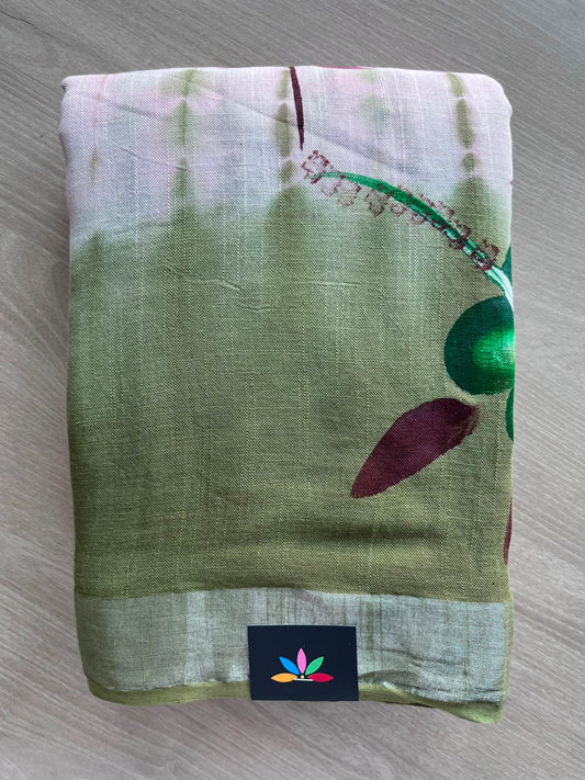 Handblock Printed Linen Cotton Saree - 33544-33545