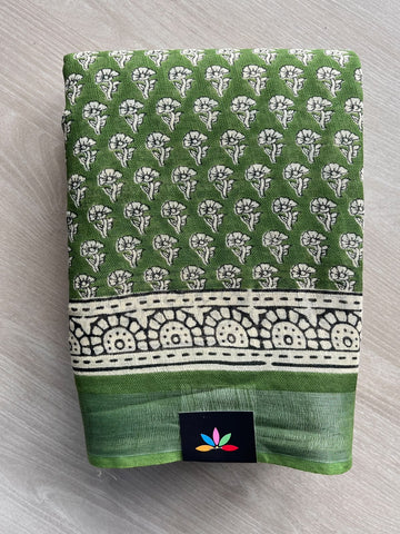Handblock Printed Linen Cotton Saree - 36039
