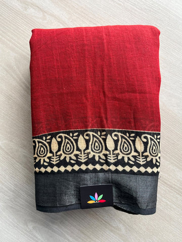 Handblock Printed Linen Cotton Saree - 36040